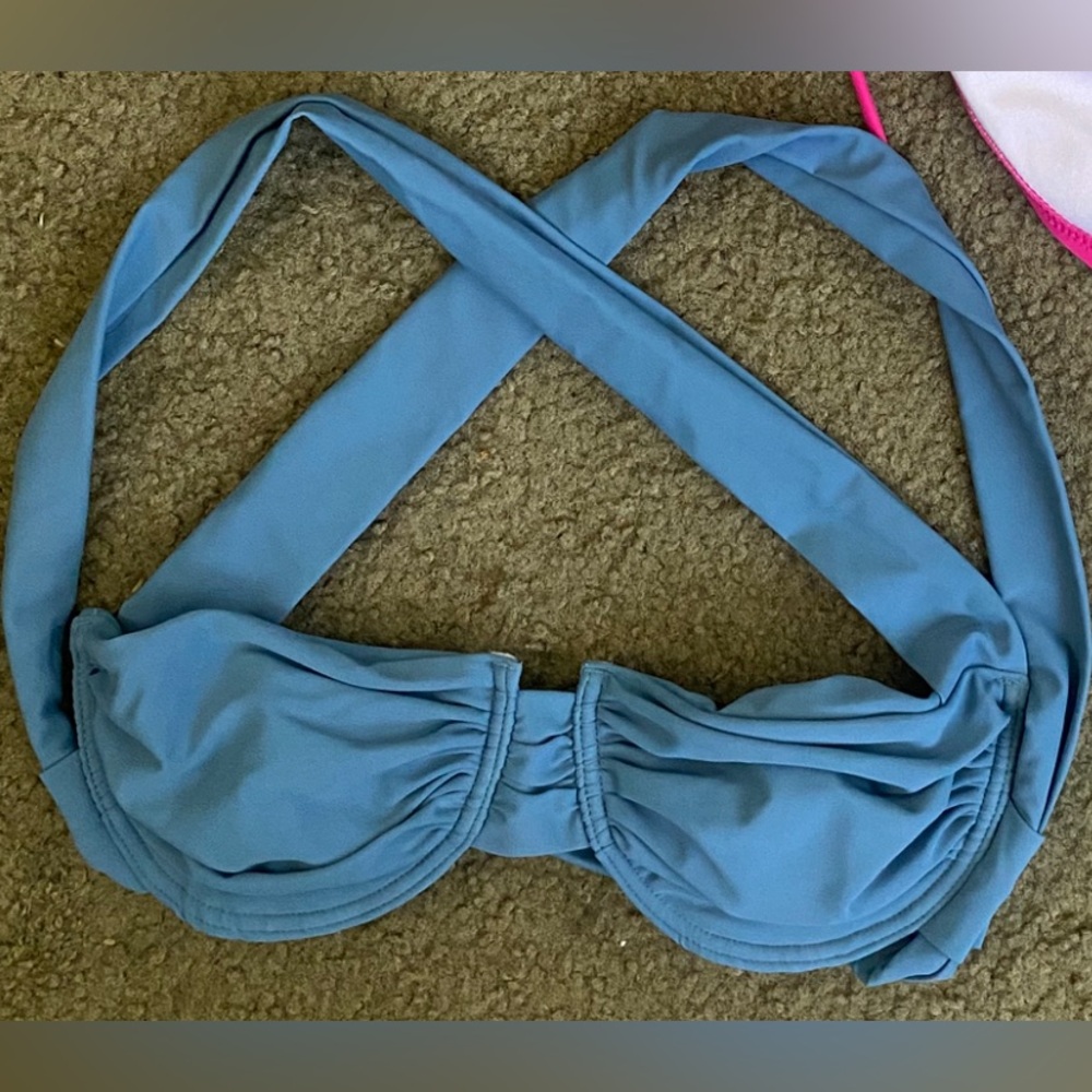 Sundaze Bikinis Medium Blue Strappy Ruched Venus Top X Storm Halter Bikini Top